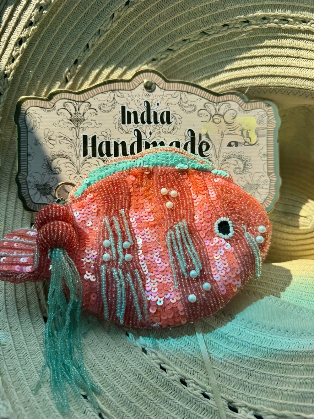 Coral Beaded & Sequin Fish  Pouch